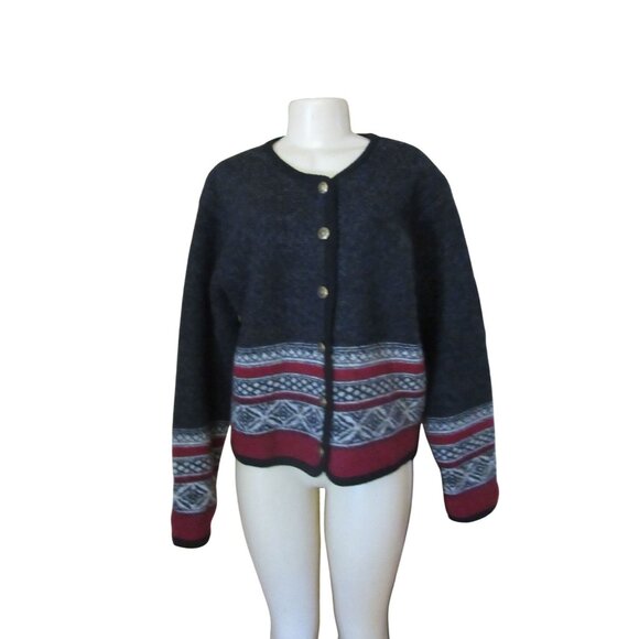 Vintage Tally-Ho Black Wool Cardigan W/ Brass-Style Buttons Sz L - Picture 2 of 6